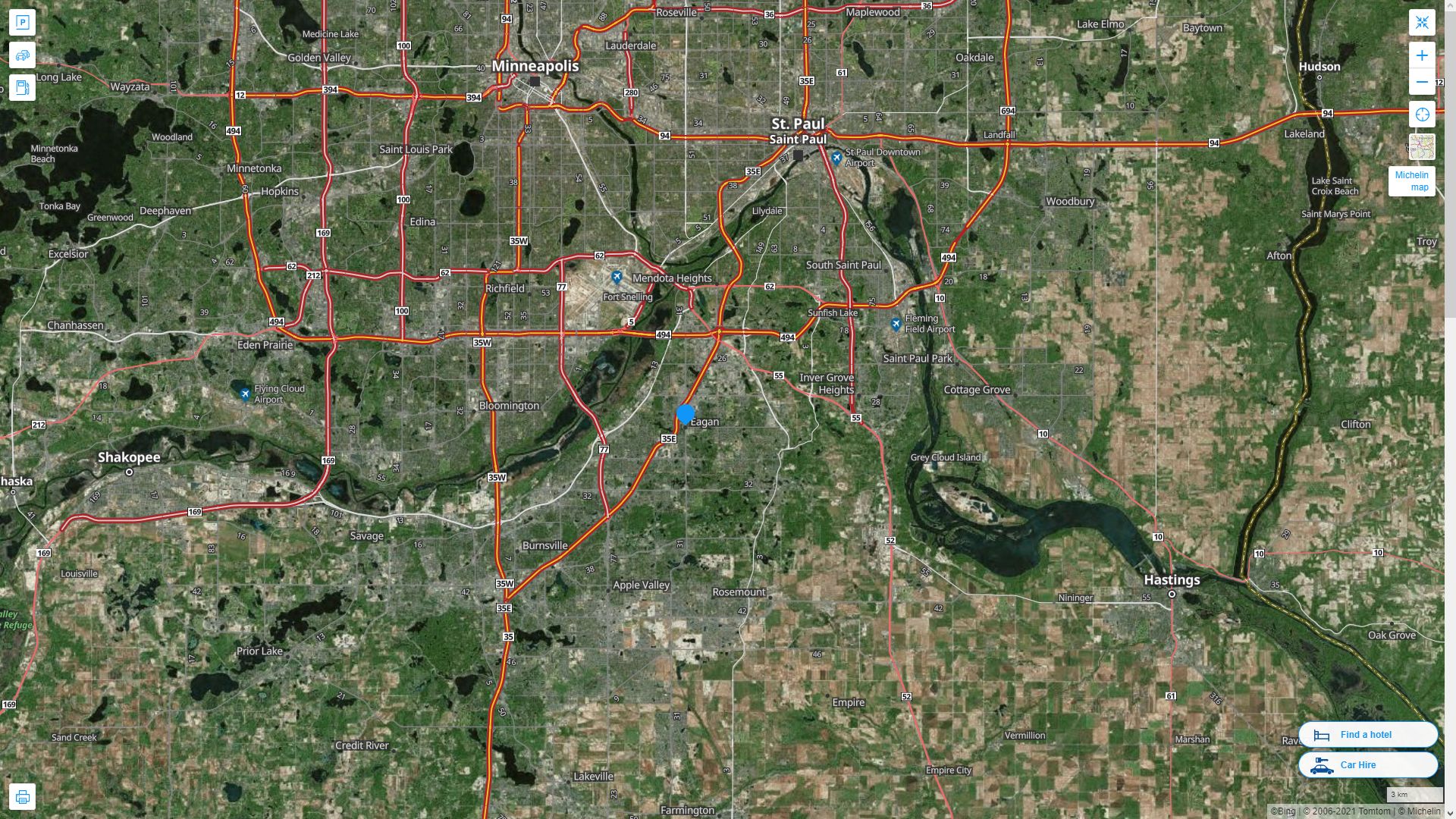 Eagan Minnesota Highway and Road Map with Satellite View
